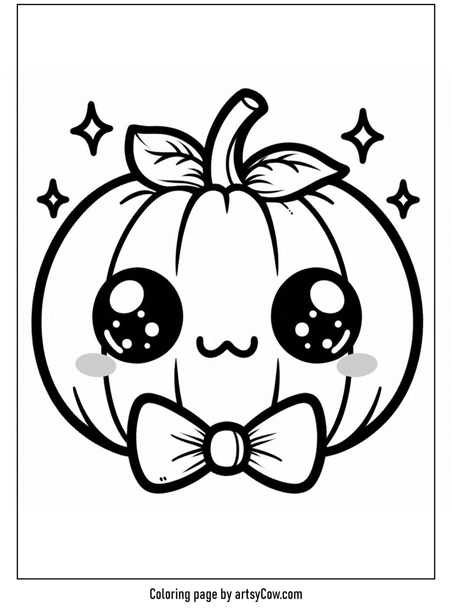 Halloween coloring pages with jack-o-lantern featuring a charming jack-o-lantern with a cute bowtie, under twinkling stars.